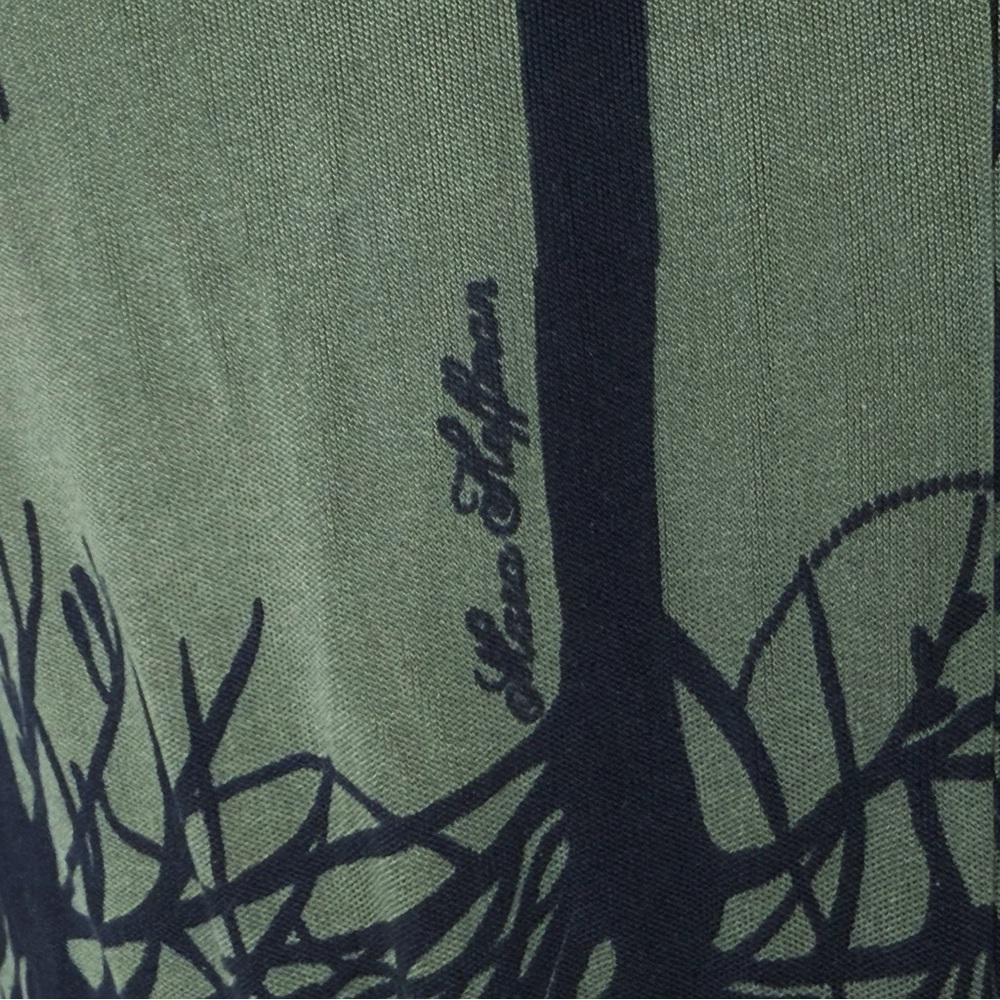 MARA HOFFMAN GREEN BLACK FOREST TREE PRINT SILK LONG SLEEVE WAIST BELT DRESS - Picture 9 of 13